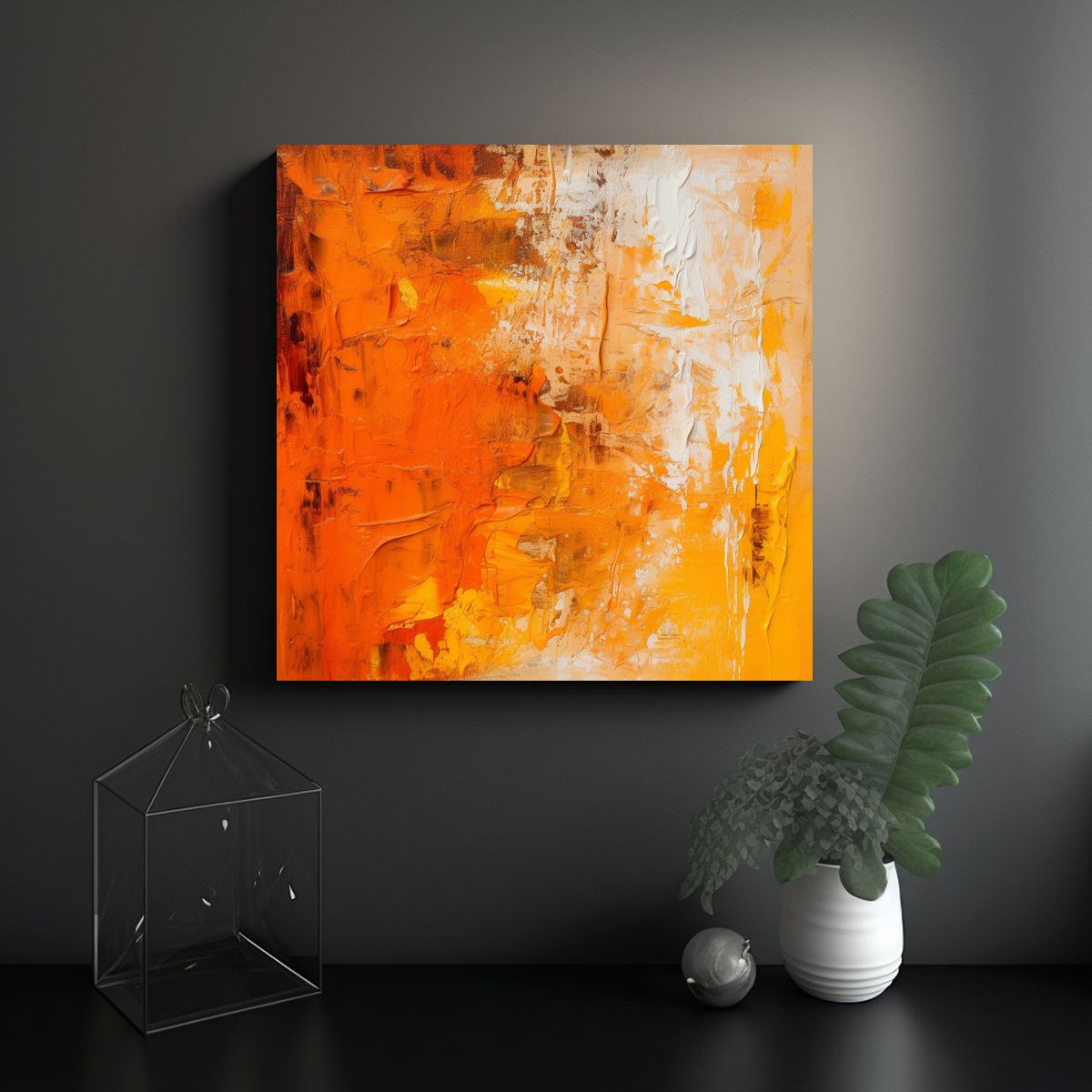 GENERICO - Pintura Moderna De Figuras En Color Naranja Sobre 60x60 Cm