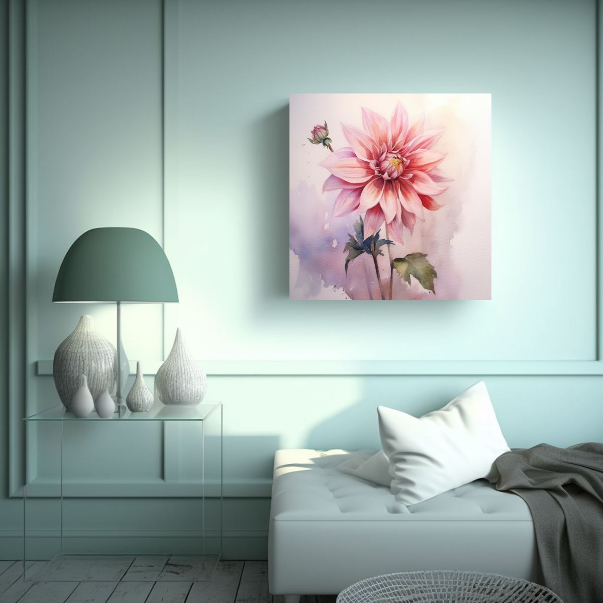 GENERICO - Cuadro Armonía Cromática Con Flores En Acuarela 60x60 Cm