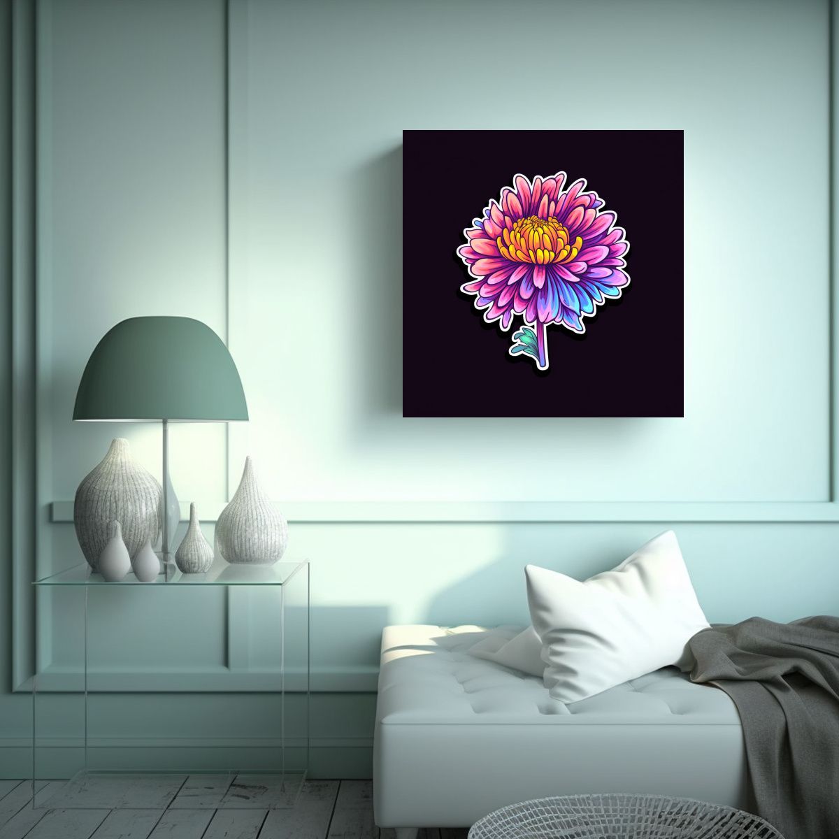 GENERICO - Composición De Tela En Bastidor Aster Floral 60x60 Cm