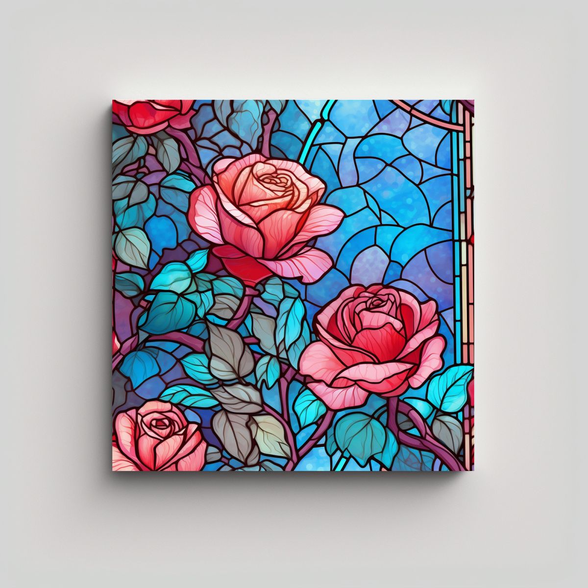 GENERICO - Cuadro De Vidrieras Estilizadas Rosas Rojas Y 60x60 Cm.