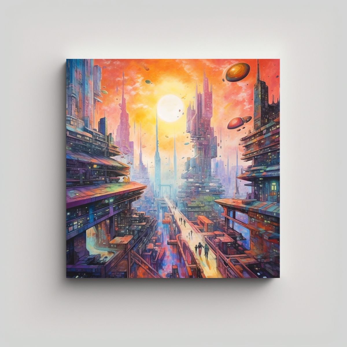 GENERICO - Pintura Acuarela De Un Mundo Mítico Con Cielos 60x60 Cm