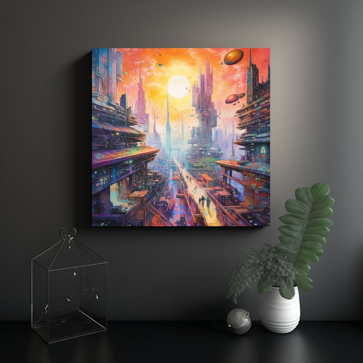 GENERICO - Pintura Acuarela De Un Mundo Mítico Con Cielos 60x60 Cm