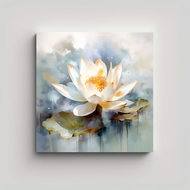 GENERICO - Mural Cuadrado De Cuadro De Flor De Loto En Óleo 60x60 Cm