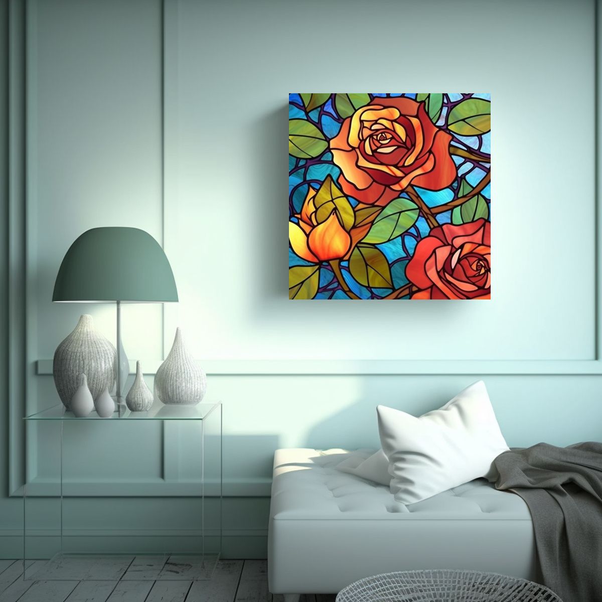 GENERICO - Cuadro Multicolor De Rosas En Patrón Seamless 60x60 Cm