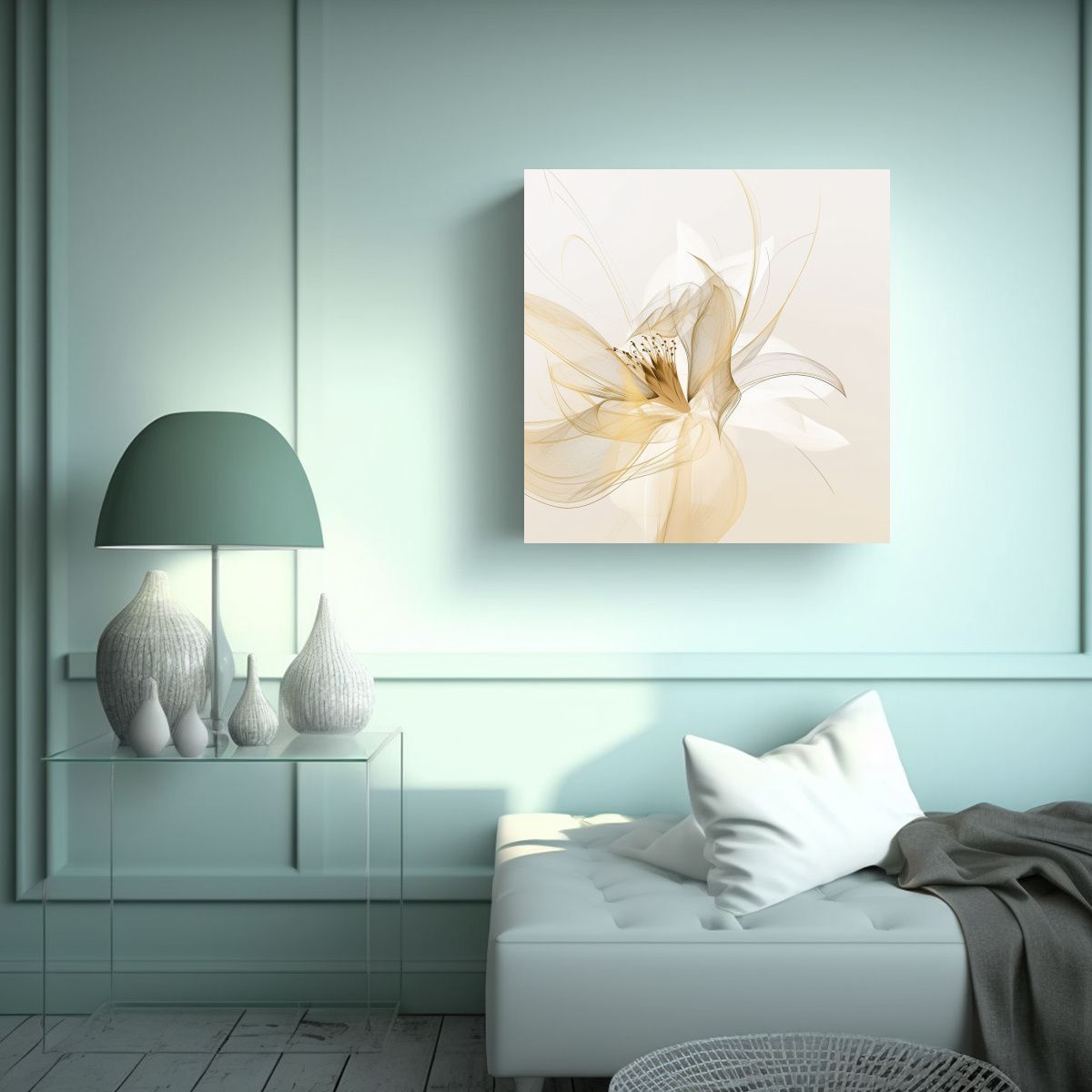 GENERICO - Cuadro Acuarela Innovador Con Líneas Doradas Y 60x60 Cm