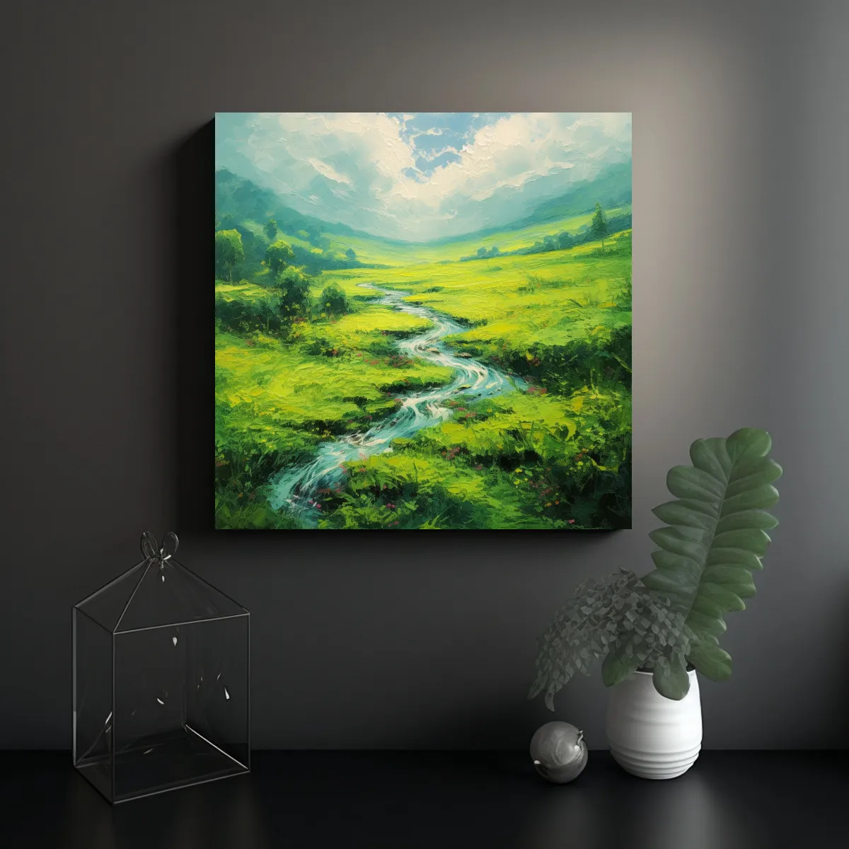 GENERICO - Pintura Paisajista Verde Moderna De Arte Fino 60x60 Cm