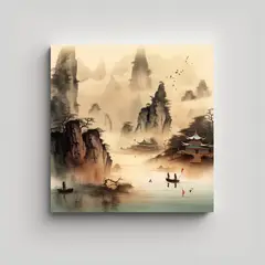 GENERICO - Pintura China De Paisaje Decoración Adorable 60x60 Cm
