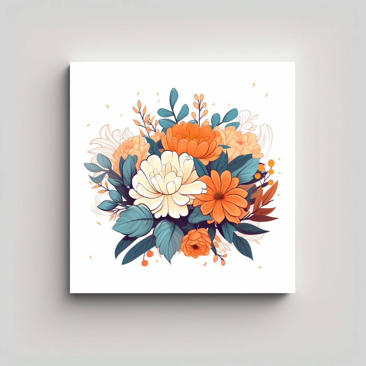 GENERICO - Cuadro Decorativo Líneas Florales En Lienzo De 60x60 Cm