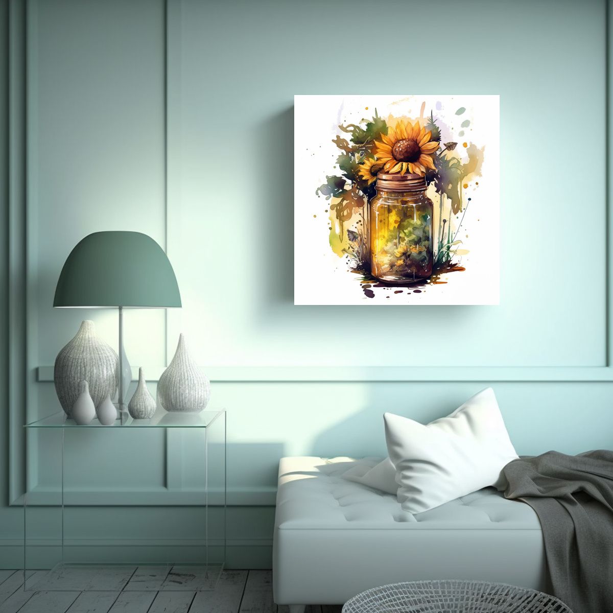 GENERICO - Lienzo Vistoso Cuento De Hadas Tarro Girasoles 60x60 Cm