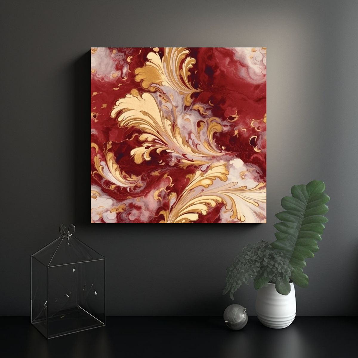 GENERICO - Pintura Movimiento Comedor Gran Cuadro Granate Y 60x60 Cm