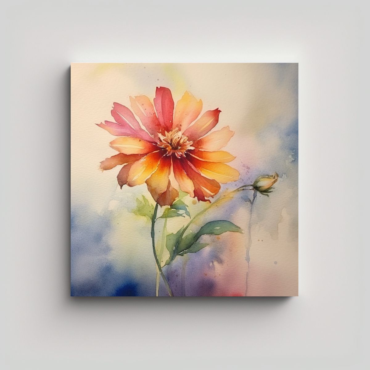 GENERICO - Arte Vintage Unica Flor Acuarela Composición 60x60 Cm.