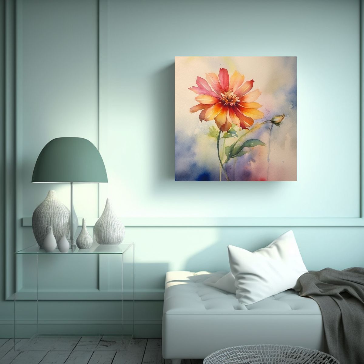 GENERICO - Arte Vintage Unica Flor Acuarela Composición 60x60 Cm.