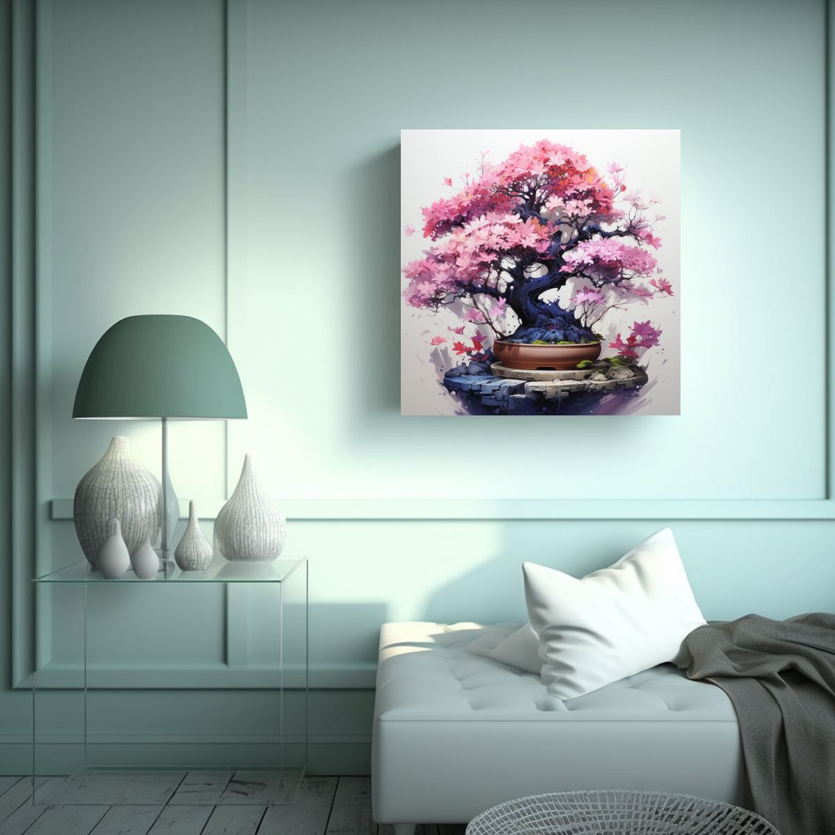 GENERICO - Cuadro Obra Maestra Bonsái En Colores Rosa Y 60x60 Cm