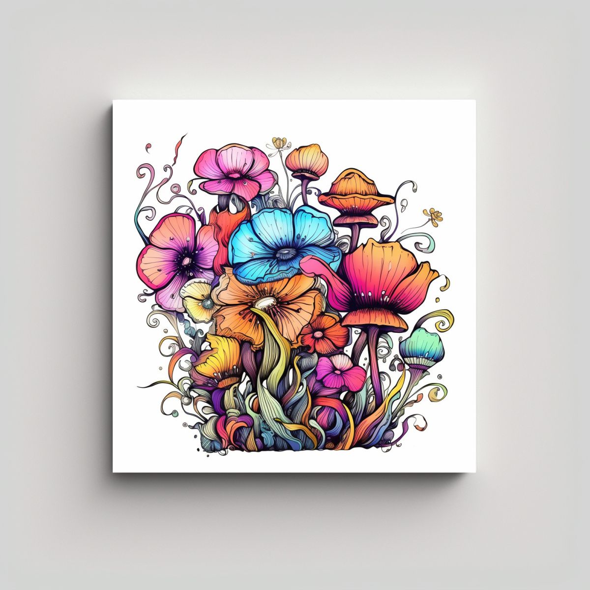 GENERICO - Ilustración Mágica En Tela Flores Coloridas Y 60x60 Cm