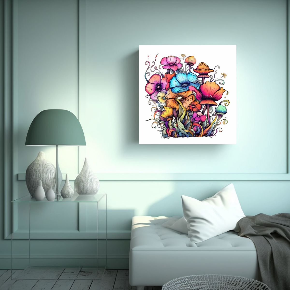 GENERICO - Ilustración Mágica En Tela Flores Coloridas Y 60x60 Cm