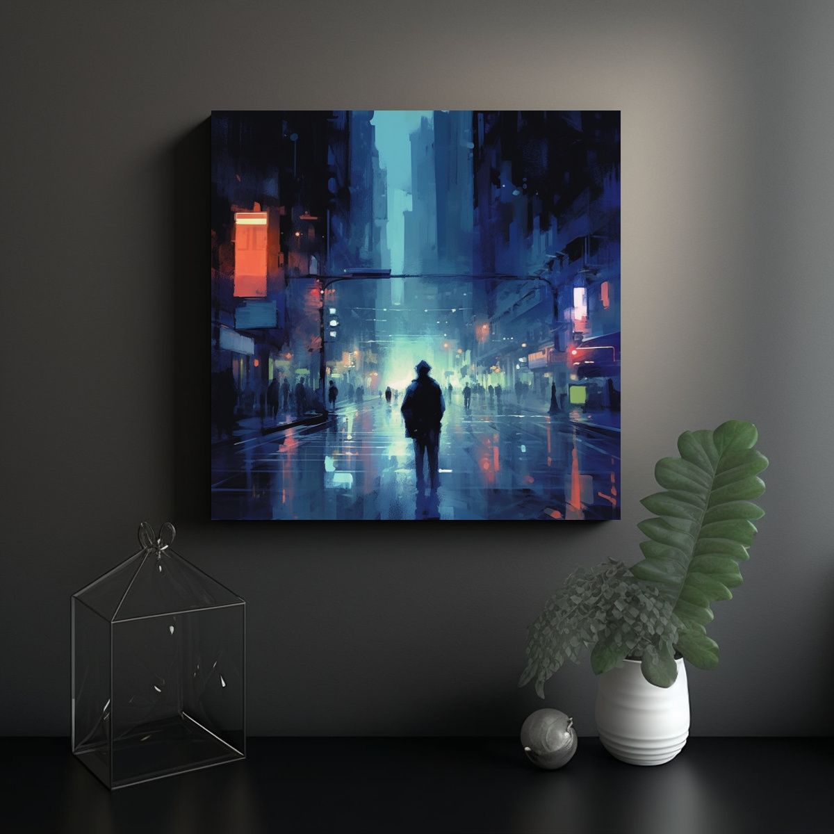 GENERICO - Pintura Cuadrada Armonía Nocturna En La Ciudad 60x60 Cm