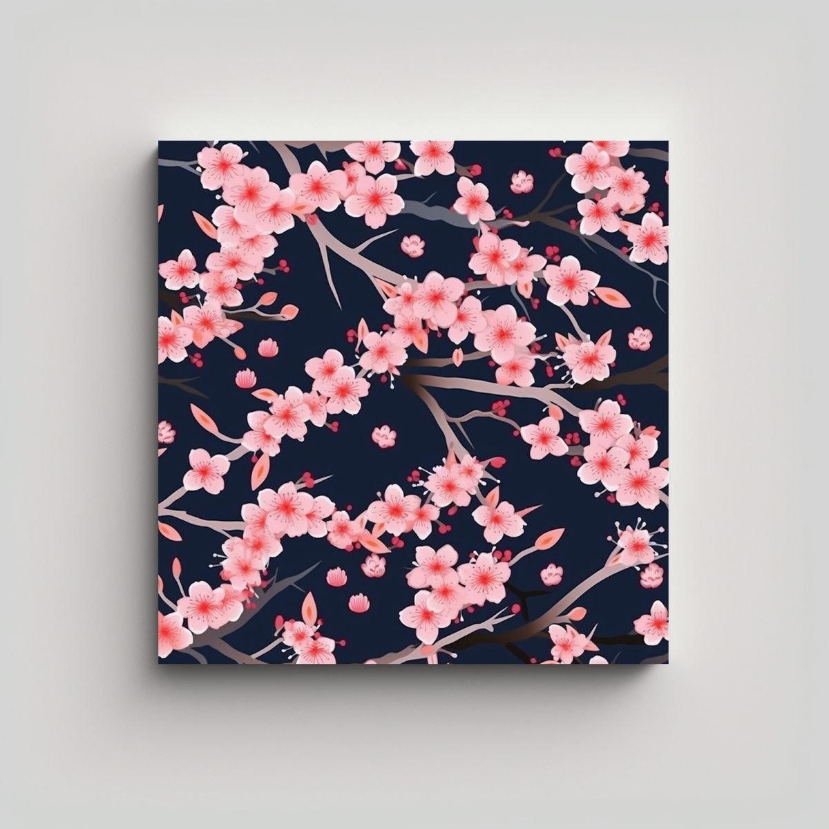 GENERICO - Cuadro Japonés Sakura En Tela Con Patrón 60x60 Cm.
