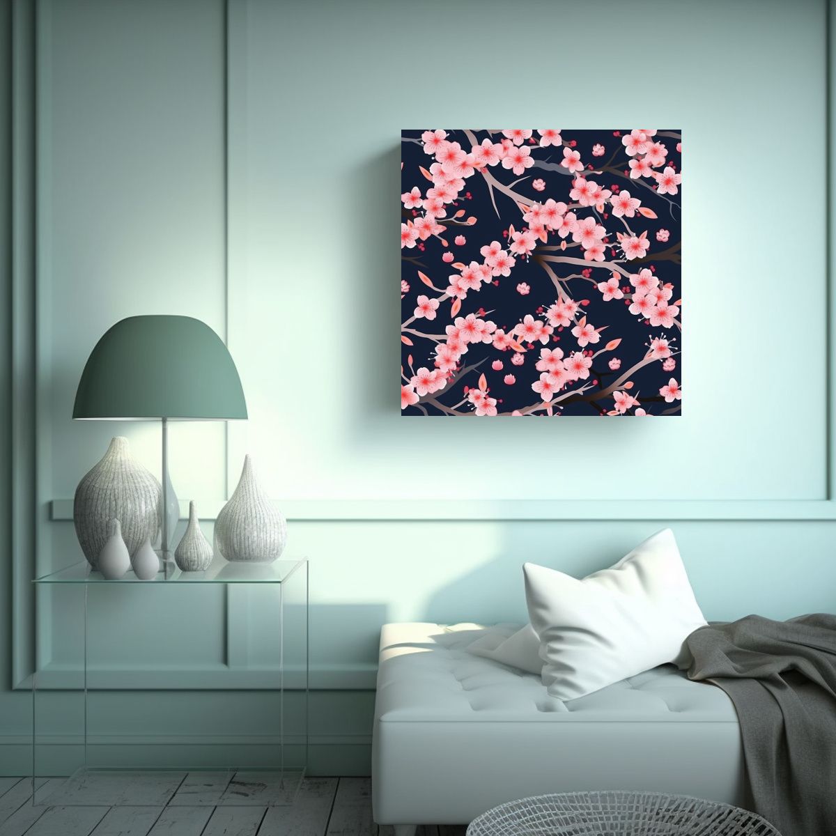 GENERICO - Cuadro Japonés Sakura En Tela Con Patrón 60x60 Cm.