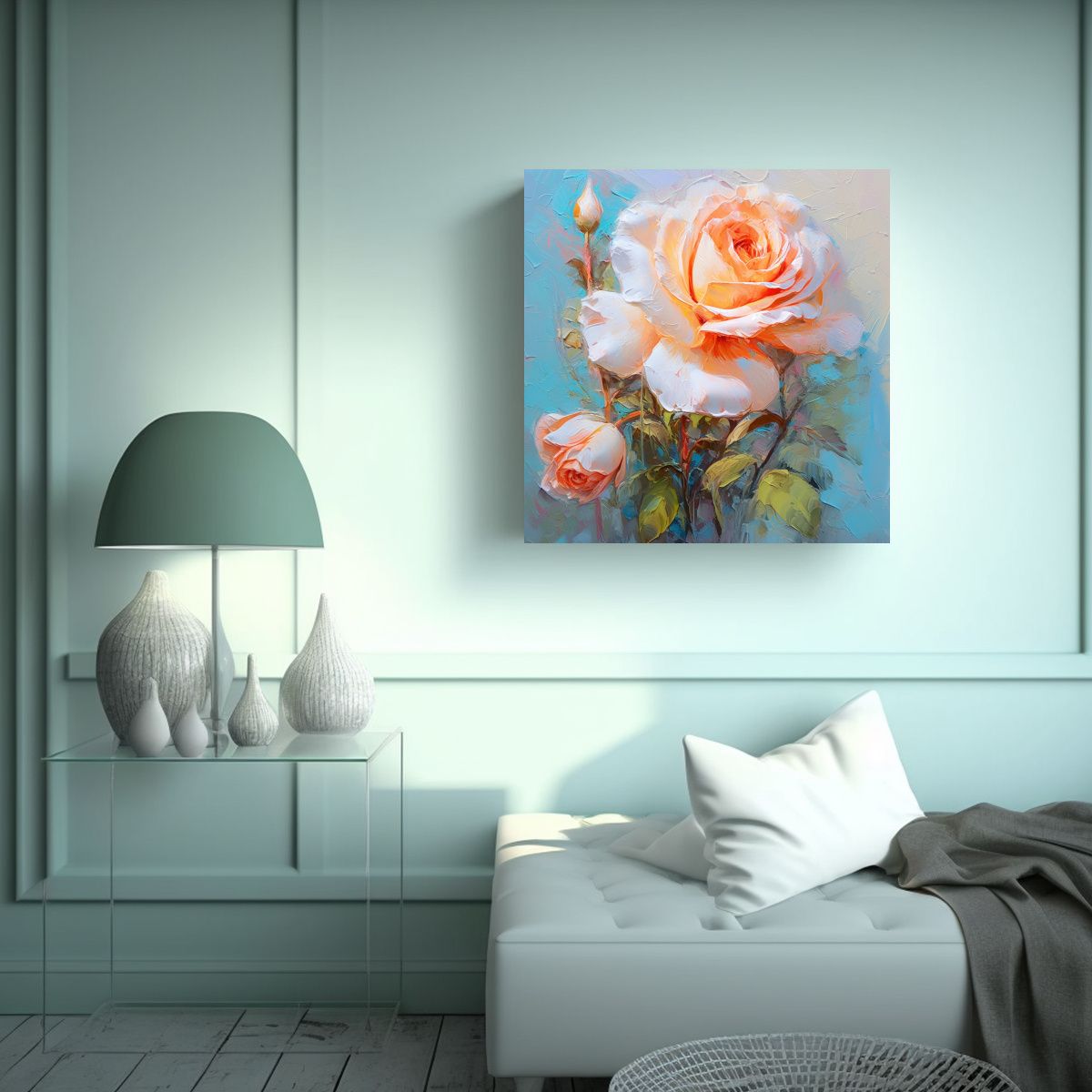 GENERICO - Cuadro Moderno Clásico Rosa Colorida Con 60x60 Cm