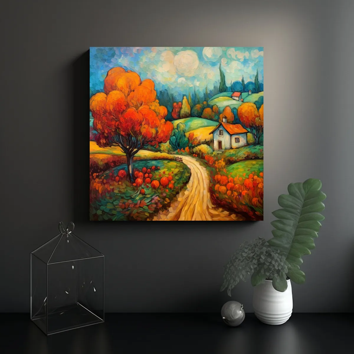 GENERICO - Paisaje Otoñal Con Estilo De Marc Chagall Arte 60x60 Cm