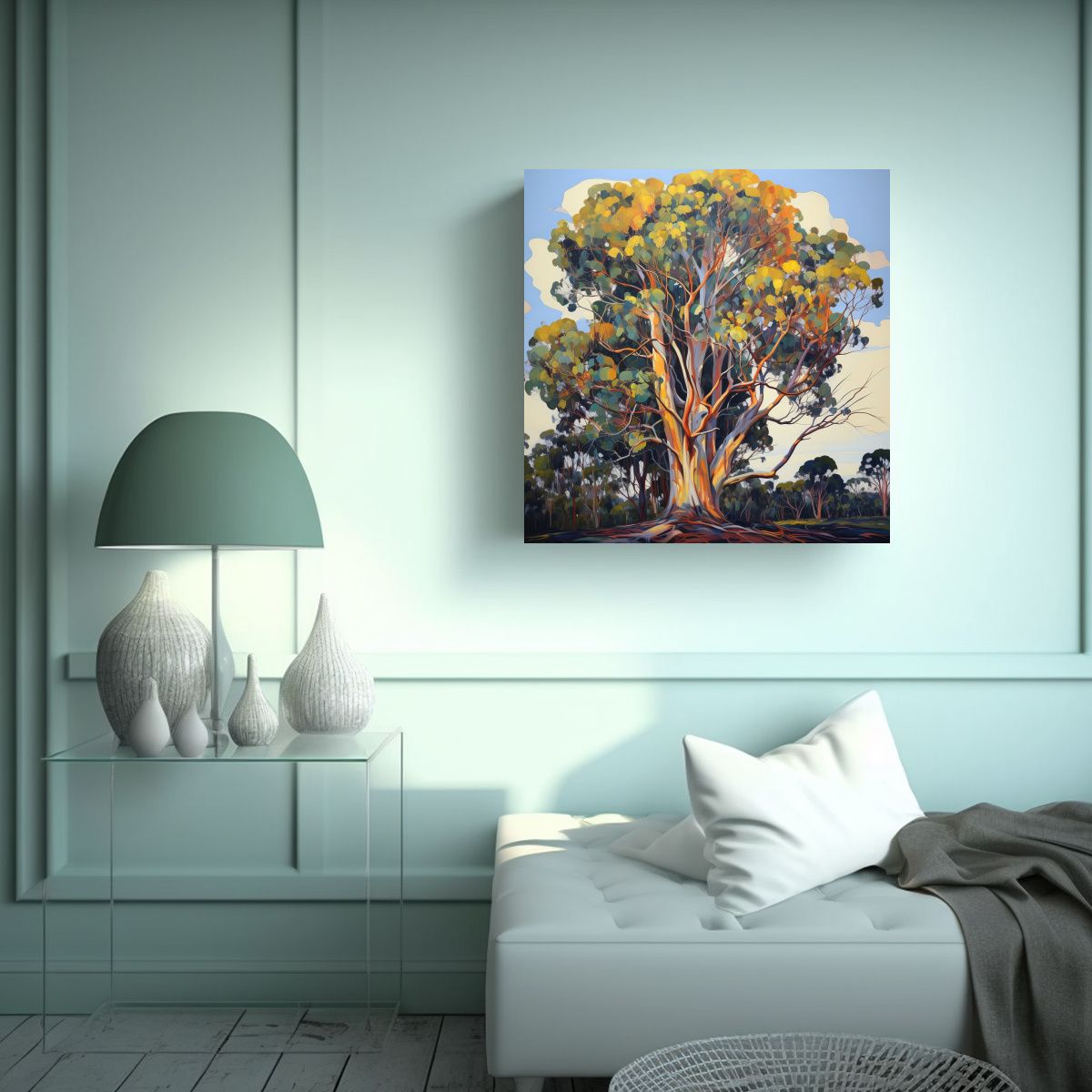 GENERICO - Pintura Abstracta De árbol De Eucalipto En óleo 60x60 Cm