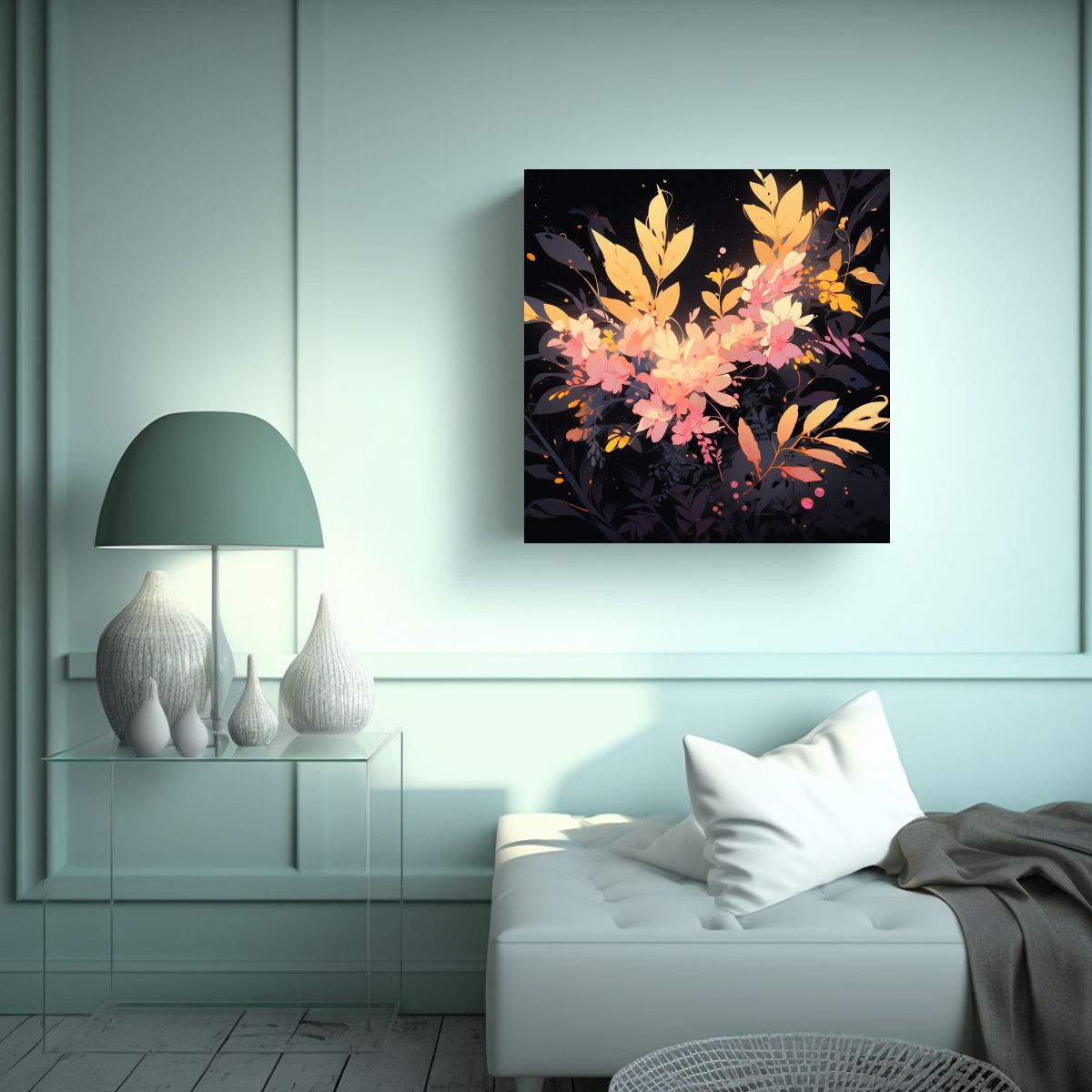 GENERICO - Cuadro De Armonía Cromática Amarillo Y Rosa Con 60x60 Cm