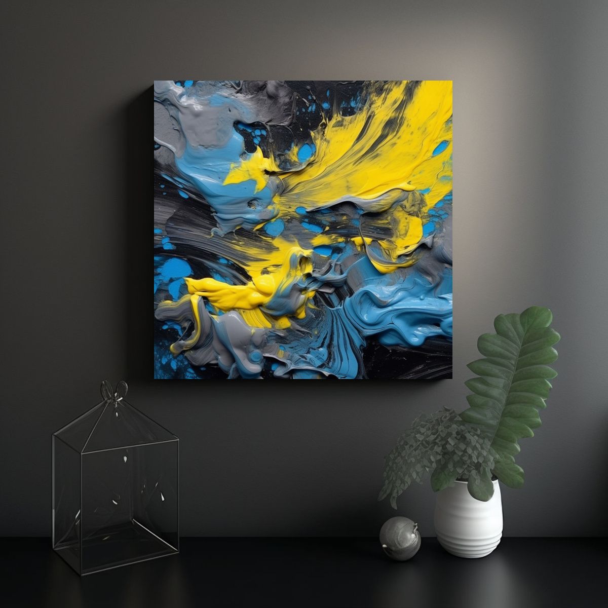 GENERICO - Cuadro Cocina Colores Amarillo Azul Negro Blanco 60x60 Cm