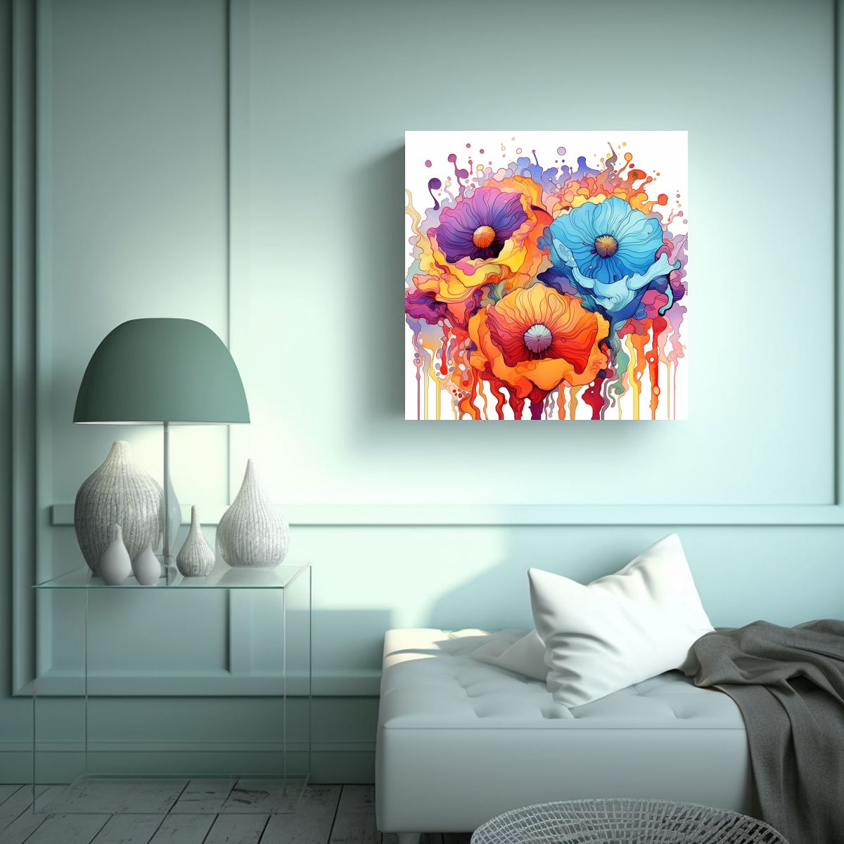 GENERICO - Armonía De Colores En Lienzo Abstracto De Flores 60x60 Cm