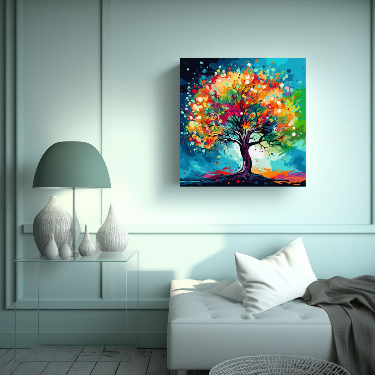 GENERICO - Cuadro Acuarela Simetría Árbol De Mango En 60x60 Cm