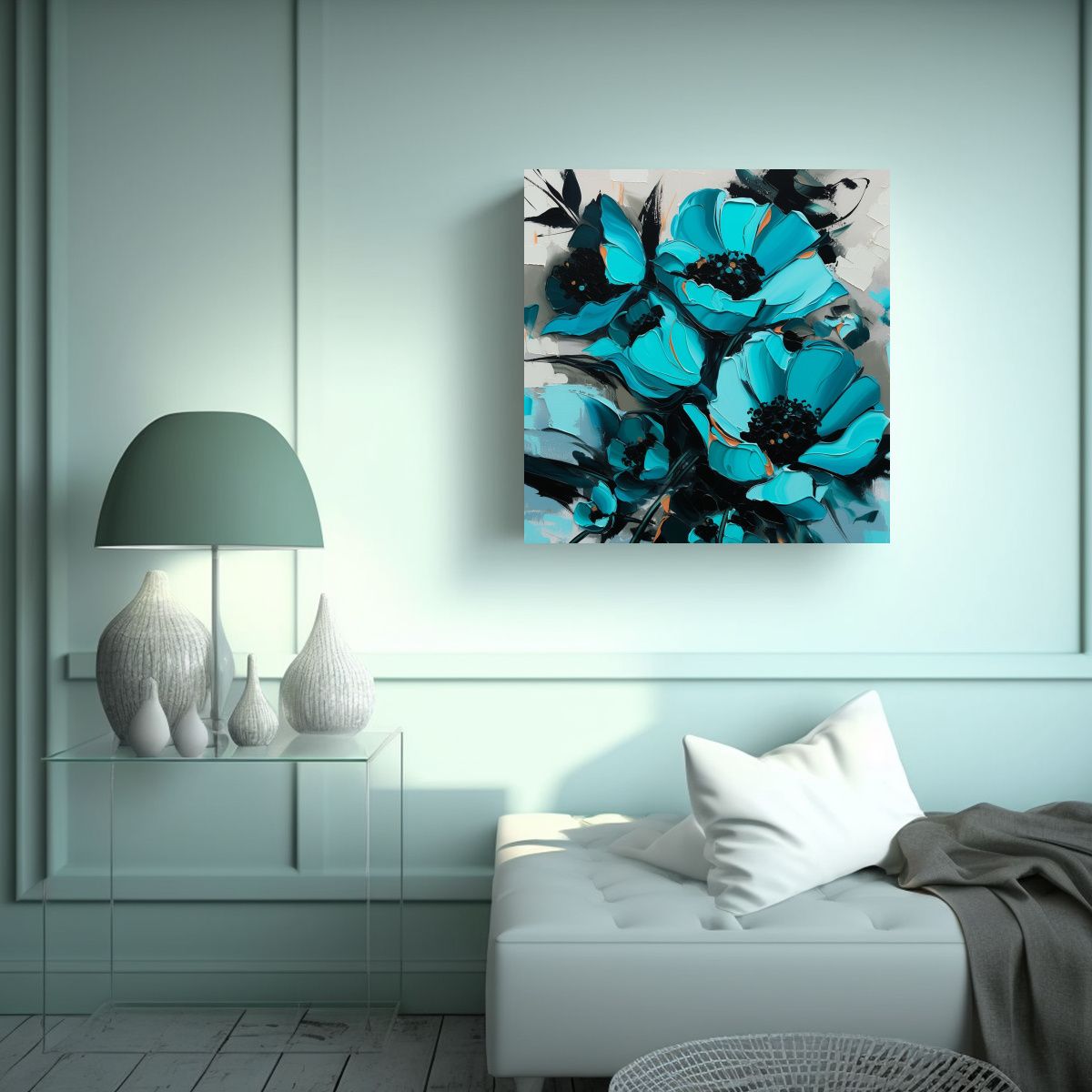 GENERICO - Cuadro Acuarela Belleza Natural En Turquesa Y 60x60 Cm