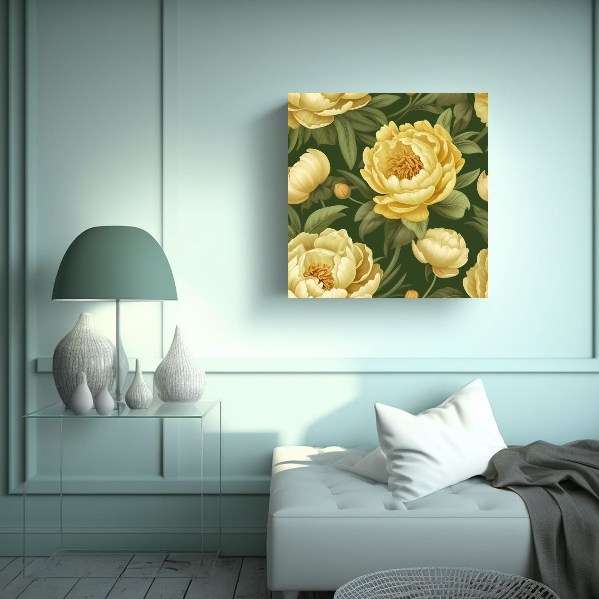 GENERICO - Arte Vintage Con Patrón De Peonía Amarilla En 60x60 Cm