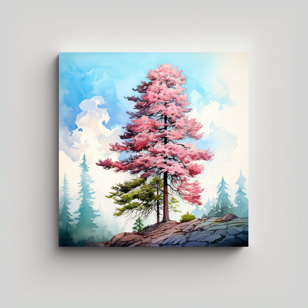 GENERICO - Pintura Abstracta De árbol De Secuoya Rosa Y 60x60 Cm