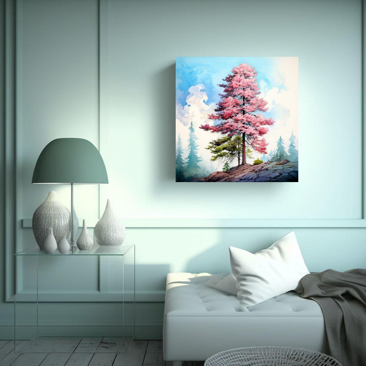 GENERICO - Pintura Abstracta De árbol De Secuoya Rosa Y 60x60 Cm