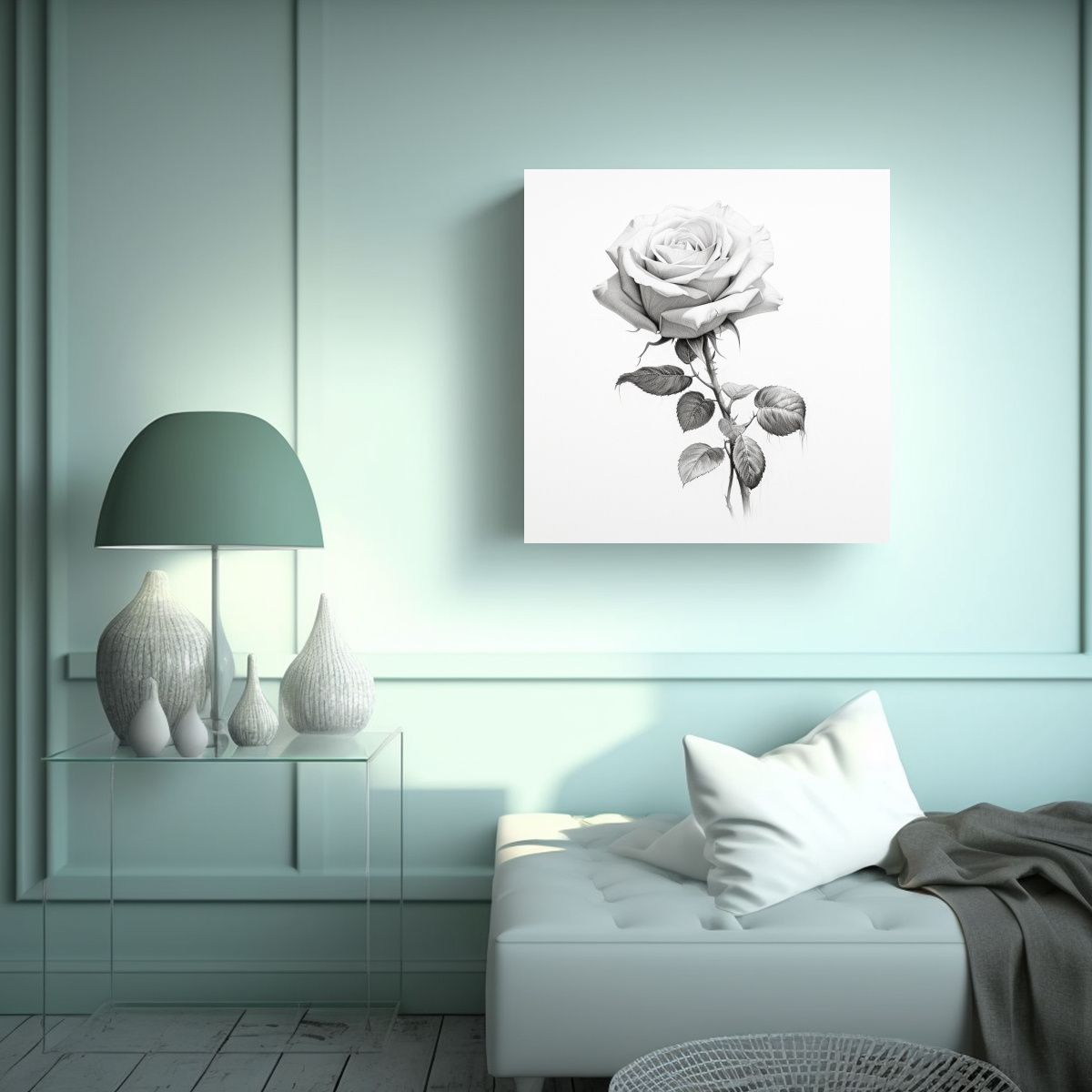 GENERICO - Ilustración De Rosa En Línea Fina Arte De 60x60 Cm