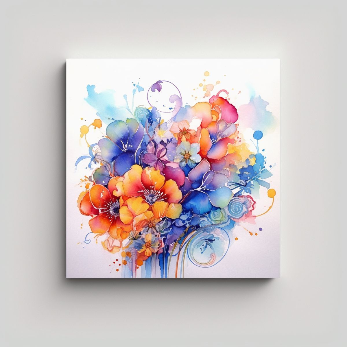 GENERICO - Arte Floral Acuarela Decoración Cuadro Elegante 60x60 Cm