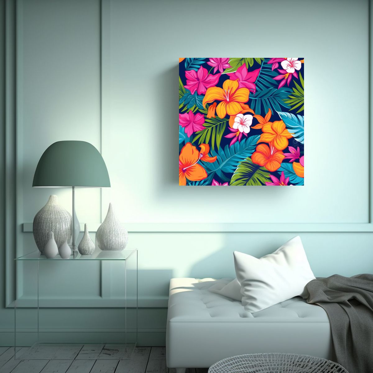 GENERICO - Cuadro Tropical Vibrante Preppy Armonía En 60x60 Cm.