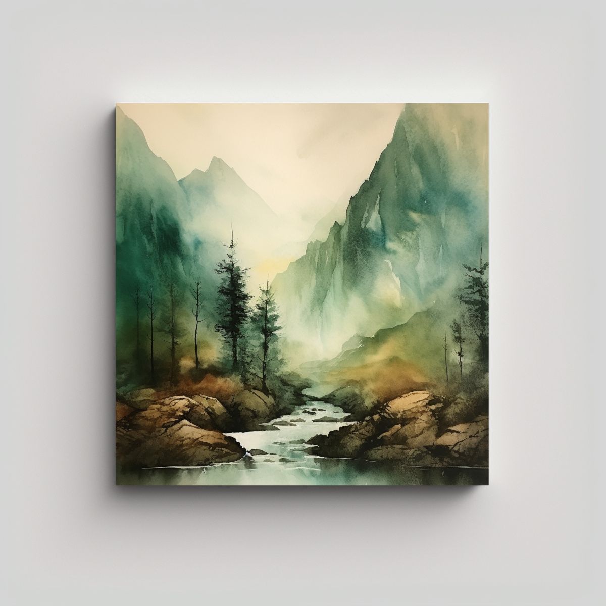 GENERICO - Paisaje Acuarela Moderno En Lienzo Naturaleza 60x60 Cm.