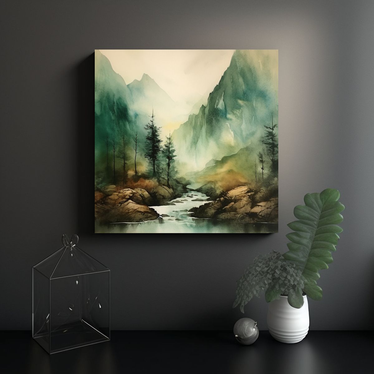 GENERICO - Paisaje Acuarela Moderno En Lienzo Naturaleza 60x60 Cm.