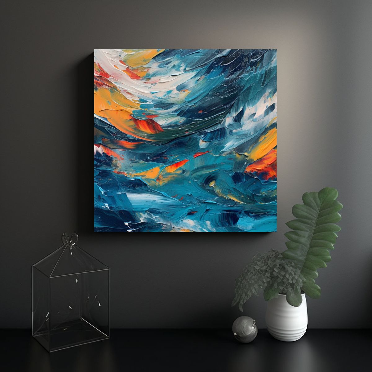 GENERICO - Pintura Abstracta Efecto Visual Del Río Por 60x60 Cm.