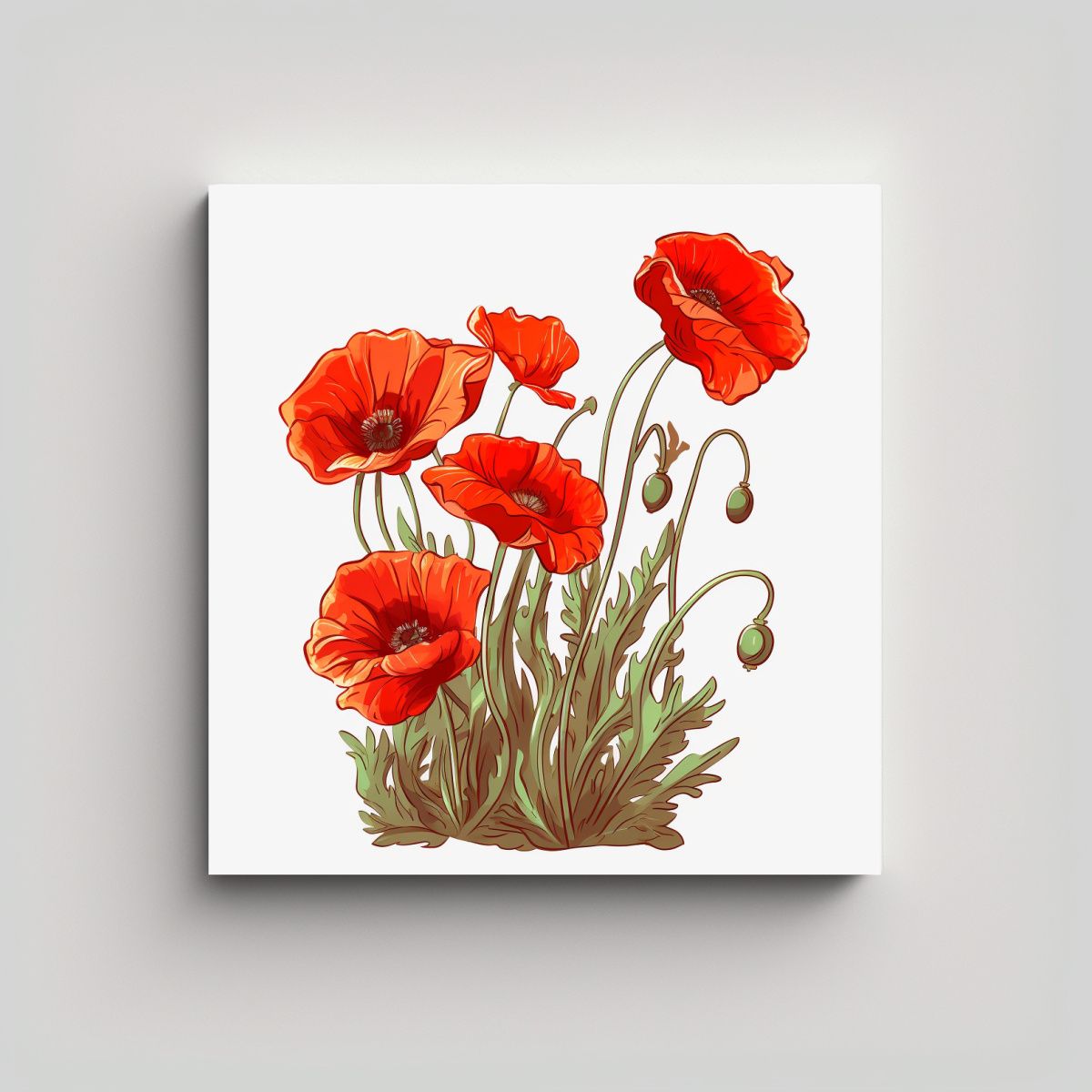 GENERICO - Cuadro Decorativo Arte Cuadrado Amapolas Rojas 60x60 Cm.