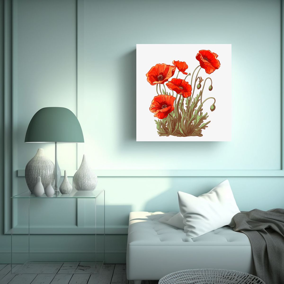 GENERICO - Cuadro Decorativo Arte Cuadrado Amapolas Rojas 60x60 Cm.