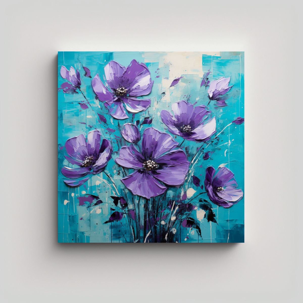 GENERICO - Cuadro Impreso Impactante Flores Púrpuras Y 60x60 Cm