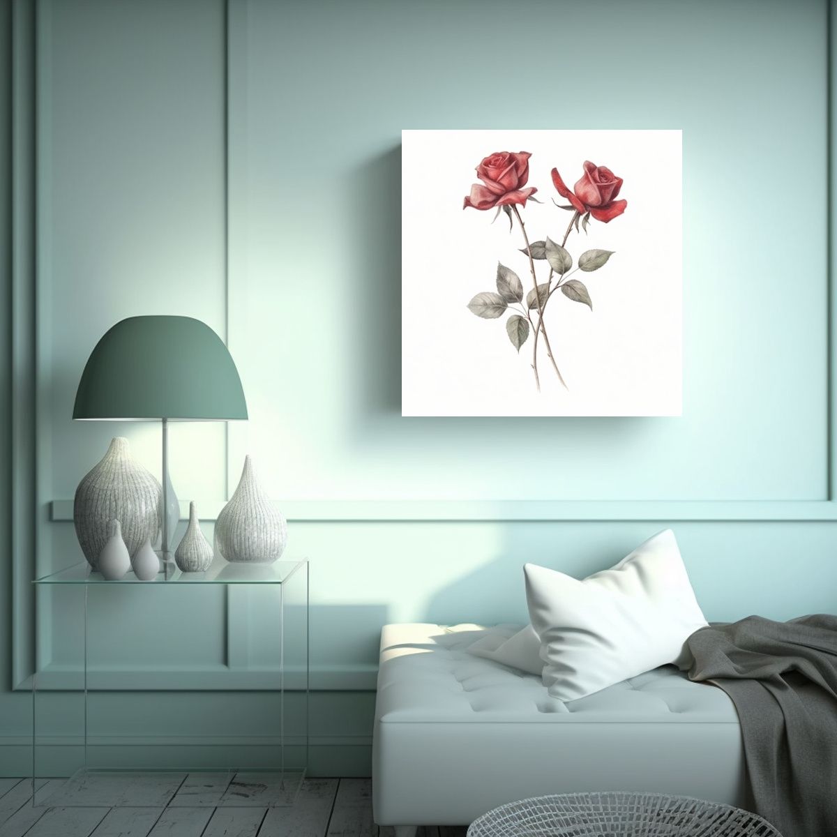 GENERICO - Composición Minimalista De Rosas Rojas En 60x60 Cm