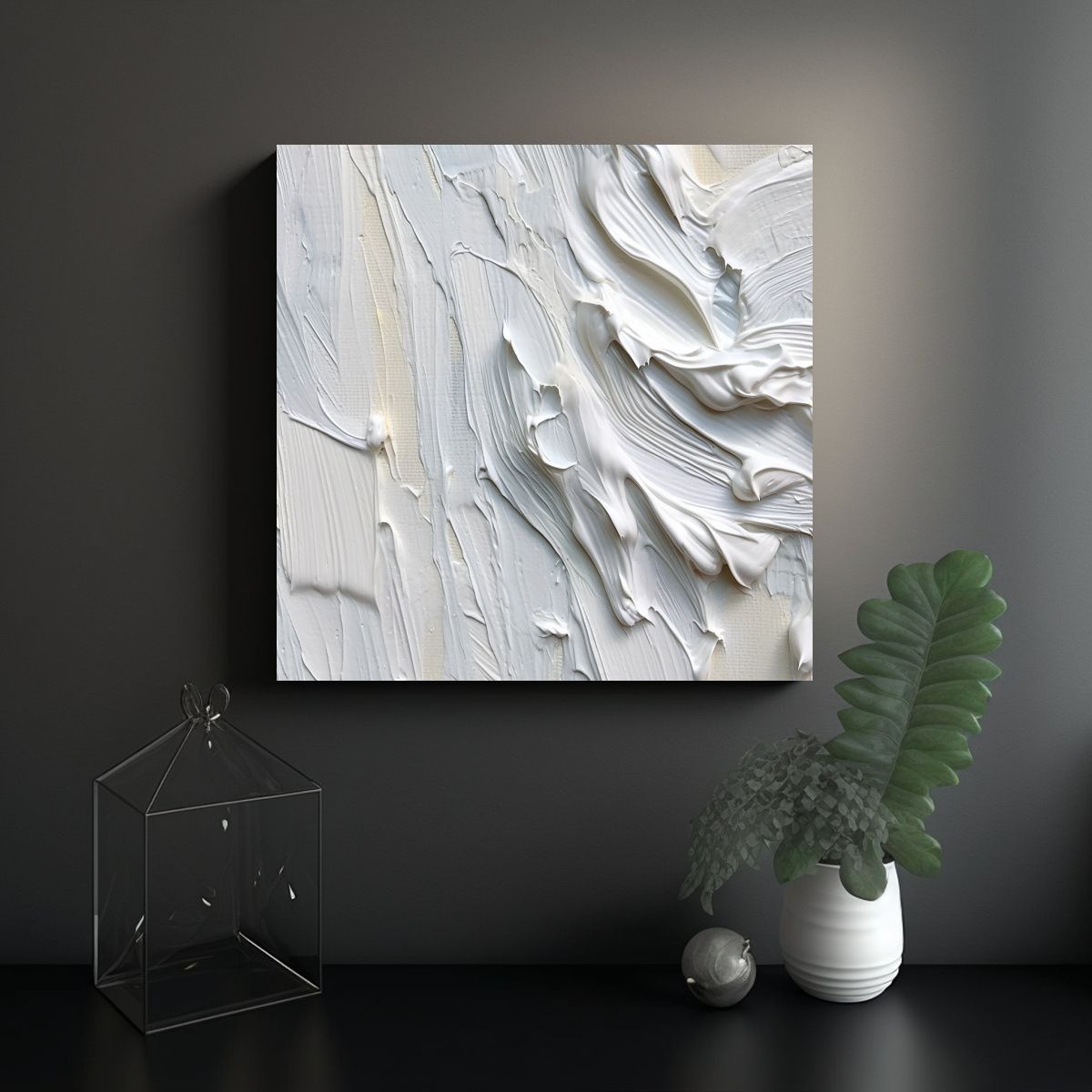 GENERICO - Cuadro Abstracto Blanco Para Comedor De Canva Por 60x60 Cm.