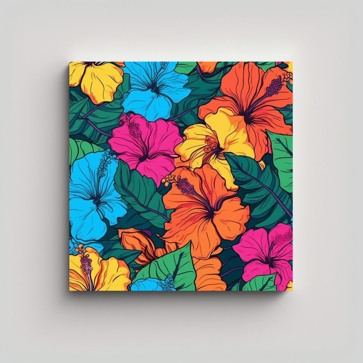 GENERICO - Cuadro Decorativo De Hibiscus Hawaiano En Tela En 60x60 Cm