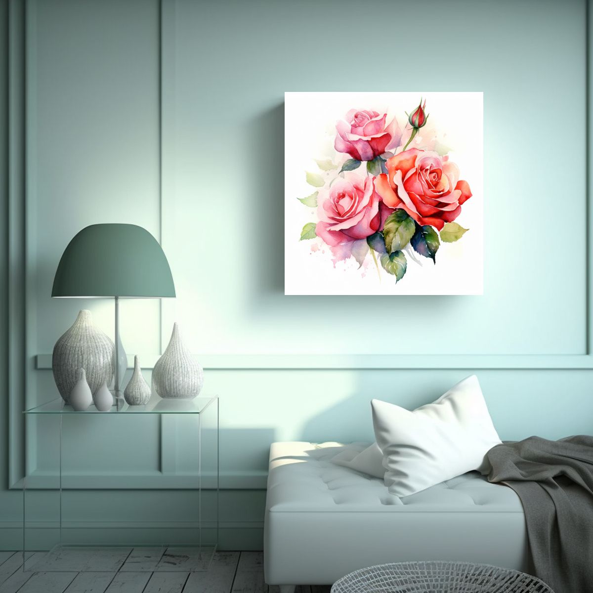 GENERICO - Cuadro Decorativo De Rosas Acuarela En Lienzo 60x60 Cm