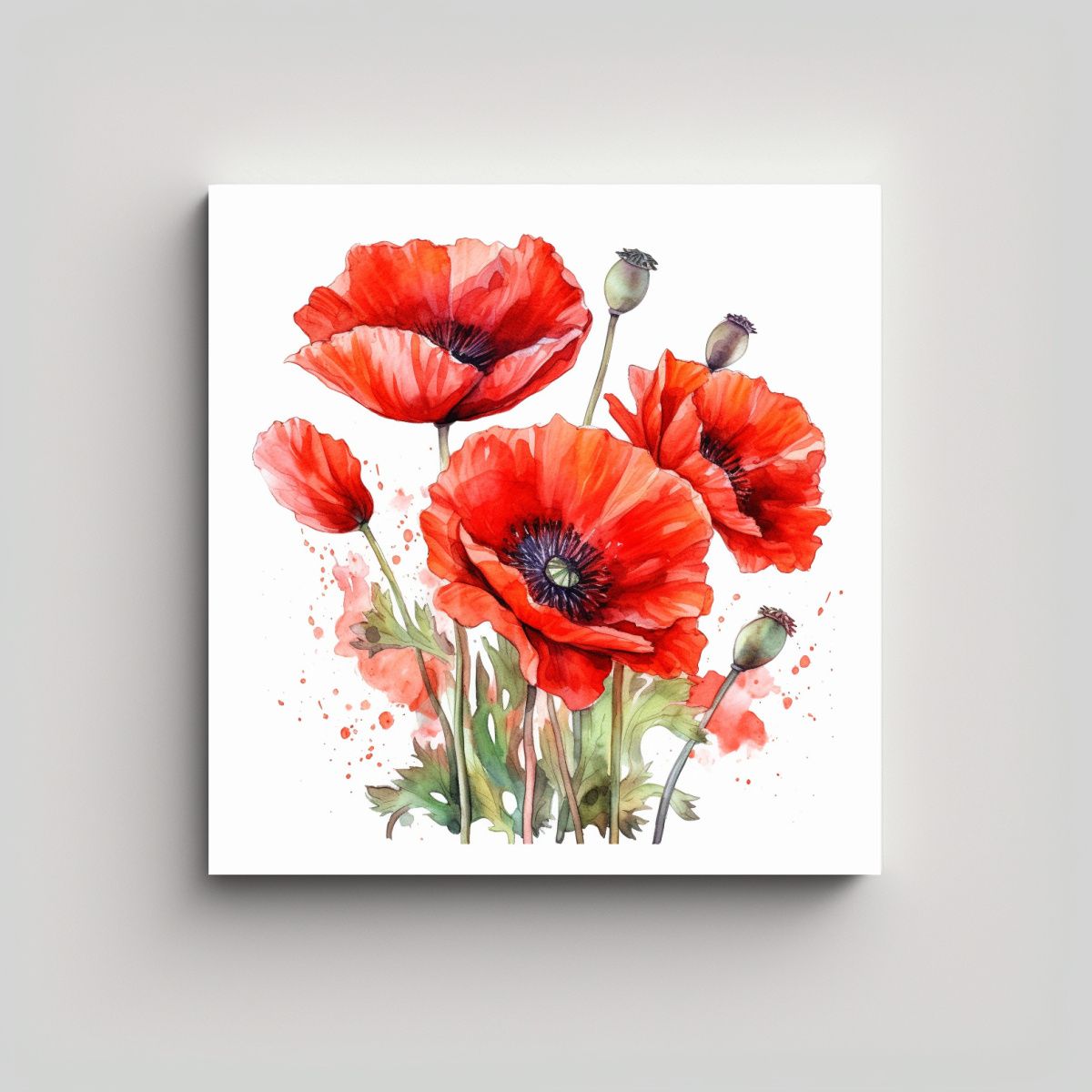 GENERICO - Cuadro De Amapolas En Acuarela Equilibrio Visual 60x60 Cm.