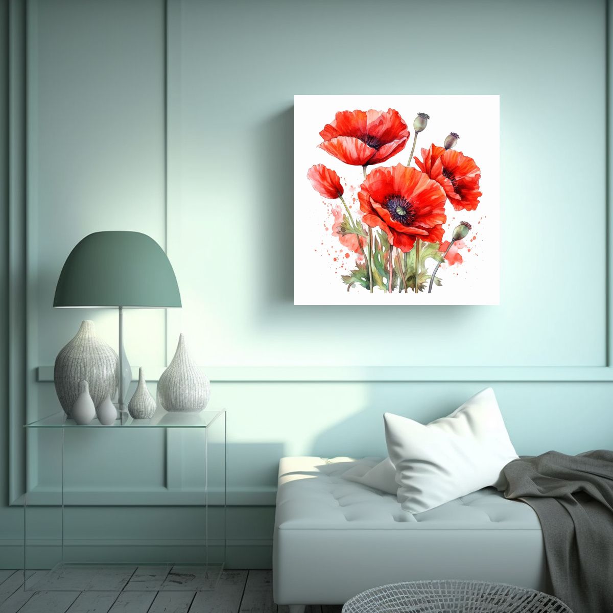 GENERICO - Cuadro De Amapolas En Acuarela Equilibrio Visual 60x60 Cm.