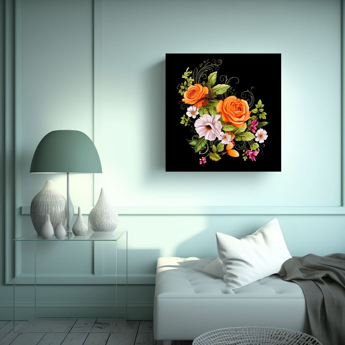 GENERICO - Diseño De Acuarela Floral Elegante Con Rosas Y 60x60 Cm
