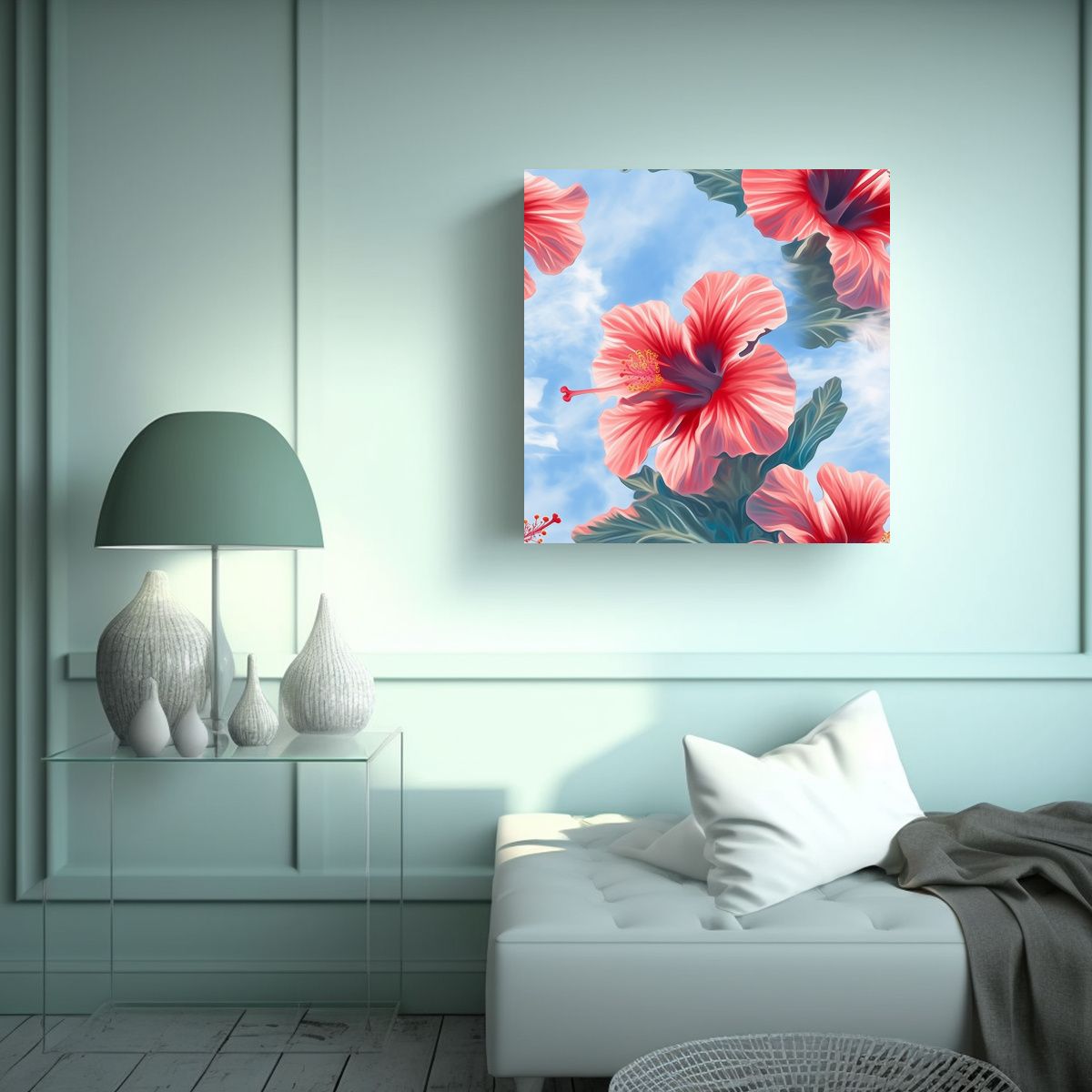 GENERICO - Cuadro Pop Art Espectacular Patrón Hibiscus 60x60 Cm